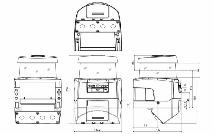 RSL450P-S/CU400P-4M12 安全激光掃描儀的尺寸圖