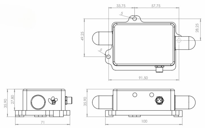 BeanDevice 2.4GHz HI-Inc Xrange 傳感器的尺寸圖