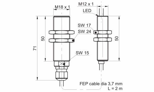 IFRH 18P1501/L 傳感器的尺寸圖